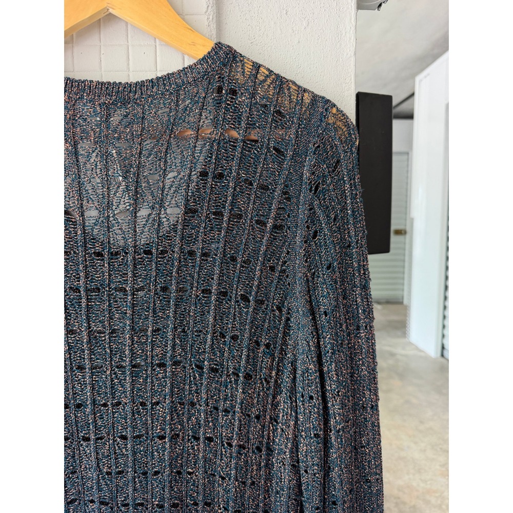Pilcro Anthropologie Metallic Open Knit Sweater XL Green Copper NWT - Picture 7 of 9